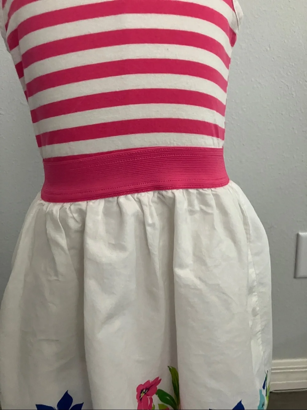 The Children's Place girls' striped and floral fit-and-flare pink dress | M 7-8